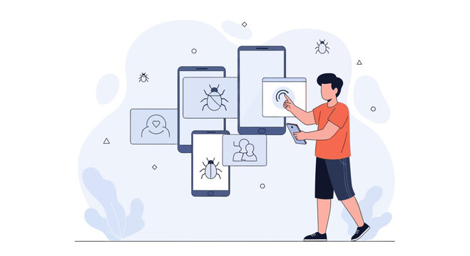 Software Tester Debugging Mobile Application with Bugs and User Profiles on Smartphones