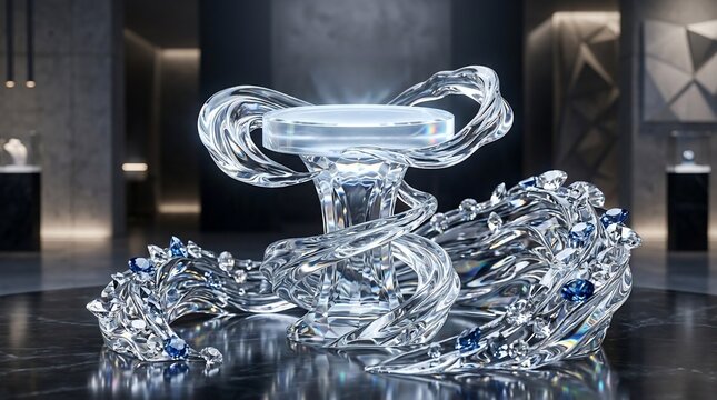 Luxury gemstone sculpture with twisting crystal elements and light