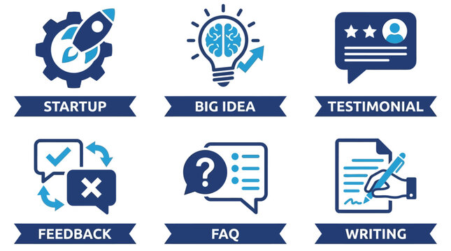 Creative Business Concept Vector Illustrations Featuring Startup Innovation Strategy Big Idea Brainstorming Session Customer Testimonial and Positive Feedback Review Graphics