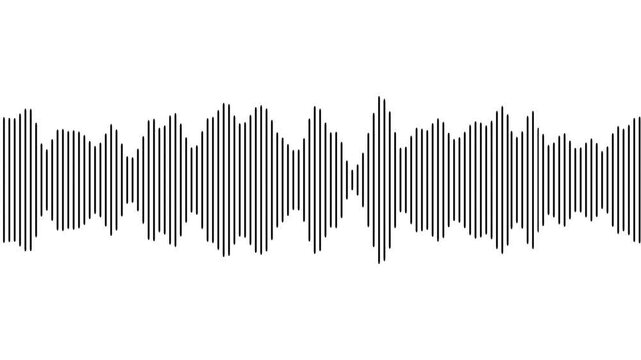 Black audio waveform spectrum moving animation on white background. Audio waves rhythm isolated wave pattern audio visual waveform motion graphics of music bar concept.