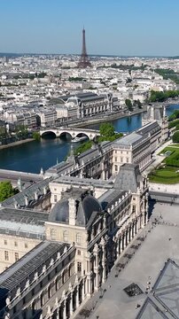 Louvre Museum At Paris Ile De France In France. Beautiful Carousel Garden. Paris City Landscape. Louvre Museum At Paris In Ile De France France. Louvre Pyramid. Cultural Heritage.