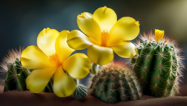Yellow Oxalis Flower And Cactus