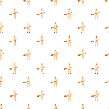 Baker man in uniform holding a long wooden peel creating a seamless pattern
