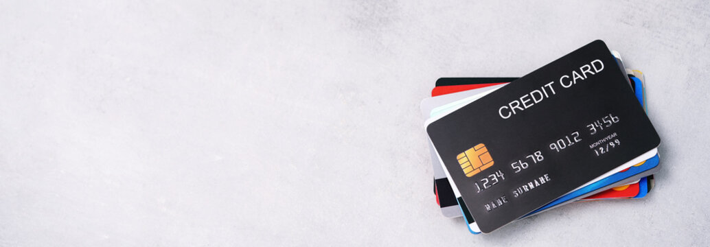 Credit card Many.  with password key lock security finance business concept.