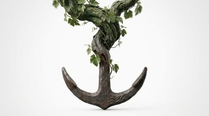Naklejka premium Old metal anchor wrapped in a twisting grapevine