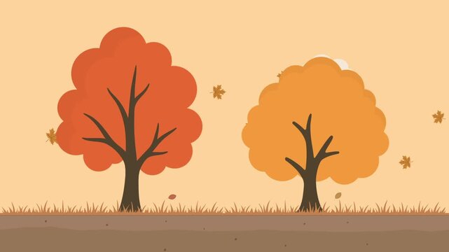 autumn forest scene animation with brown fall leaves in wind