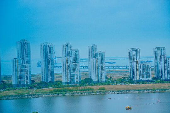Songdo, Incheon, South Korea; 05 04 2025: The beautiful landscape of Songdo island International Business District (Songdo IBD) in South Korea. It is connected to Incheon airport