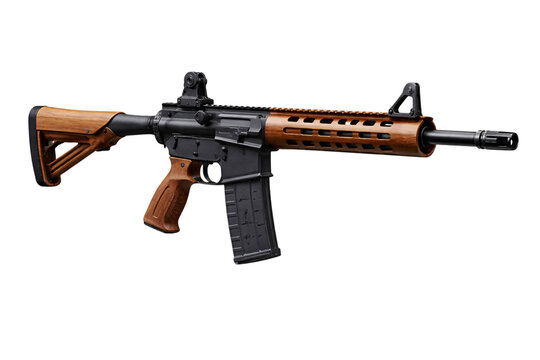 Assault rifle with wood furniture, png transparent isolated