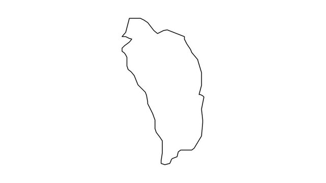 Minimalist outline drawing of dominica map being created on white background animation clip.