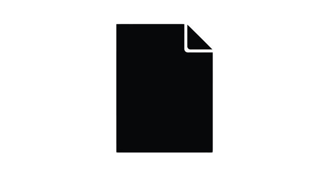 Black paper sheet silhouette with a folded corner against a white background simple graphic document form shape minimal plain