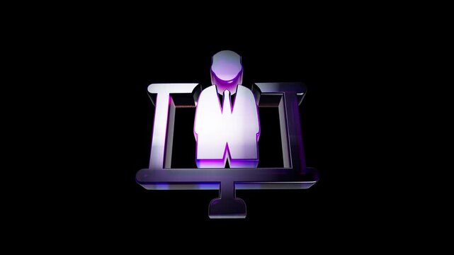 Shiny 3d business man icon standing behind a presentation podium on a dark background 3D Icon