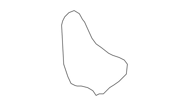 Minimalistic animation showing hand drawn line tracing map of barbados on white background.