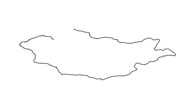 Mongolia map self drawing animation, outline of country, travel to asia, geographic borders.