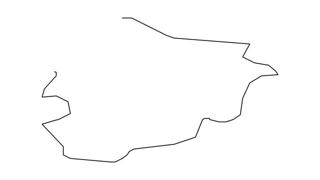 Minimalist outline drawing animation of andorra country map shape appearing on white screen.