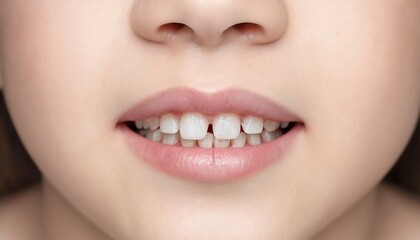 Fototapeta premium Close up shot of a young child smiling showing natural baby teeth and small gap