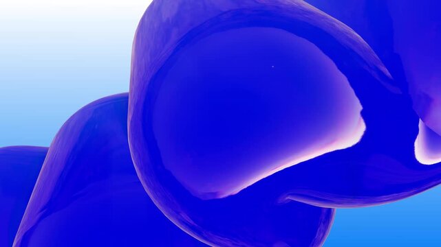 Vibrant blue abstract fluid shapes with glossy reflections and smooth curves on a gradient background