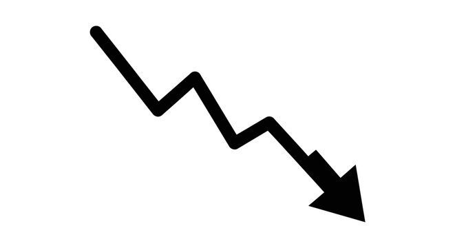 Sharp downward trending arrow graphic symbol for decline