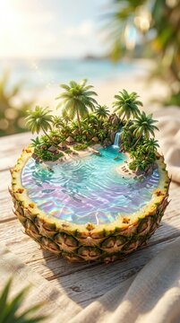 Miniature tropical island inside a pineapple