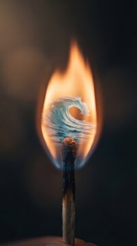 Ocean wave inside a burning match flame