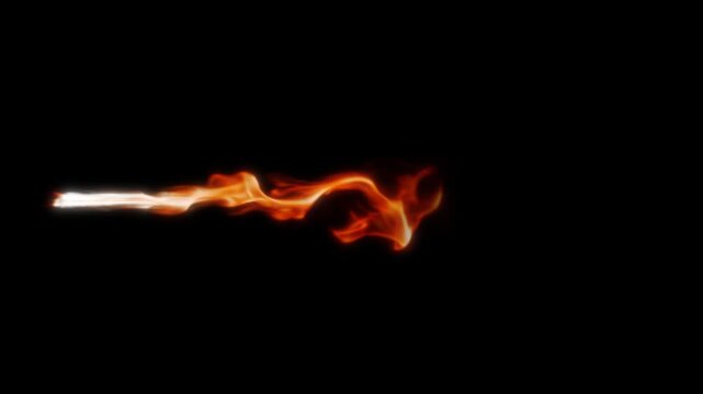 Fiery Energy Stream Appearing and Dissipating on Black Background 4K