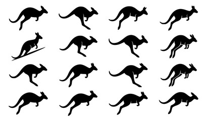 Kangaroo Silhouette Collection Black Vector Set © Himel