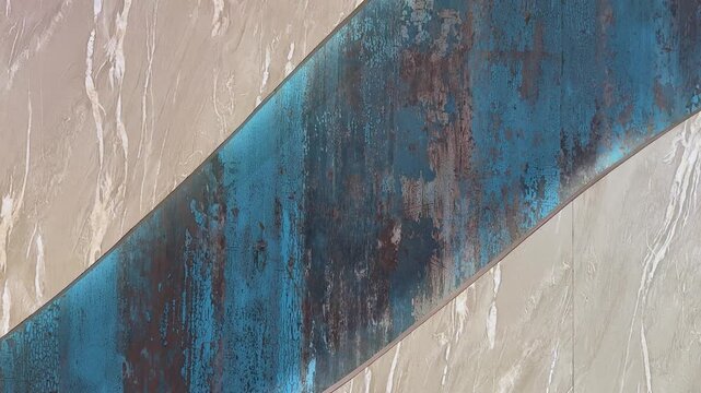 Abstract textured wall with blue and beige tones creating a dynamic visual composition