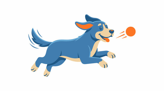 Cheerful Blue Dog Running After An Orange Ball Vector Illustration Designed As A Playful Three Dimensional Style Pet Character For Joyful Designs