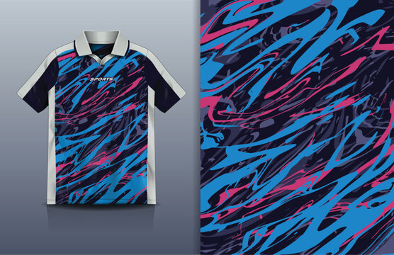 Jersey Sport Streetwear Design Abstract Grunge Brush Wave Pattern Blue Pink Navy Polo Collar Sublimation Fashion