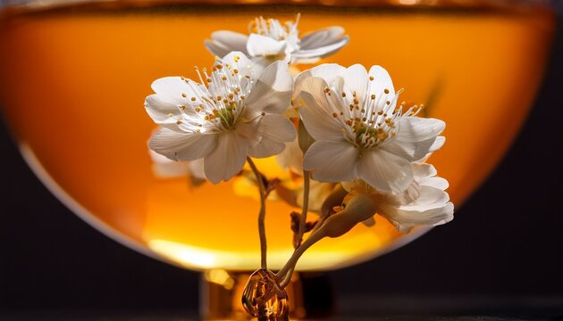 Delicate White Flowers Suspended In Amber
