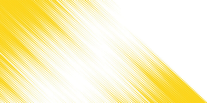 Yellow halftone corner gradient texture. Fading cartoon polka dot background. Dotted tilted gradation pattern. Fading comic pop art overlay backdrop. Vector slant frame halfton patern effect wallpaper