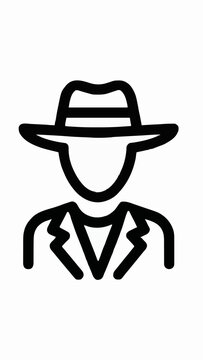 Secret Agent Detective in Fedora Hat Line Icon