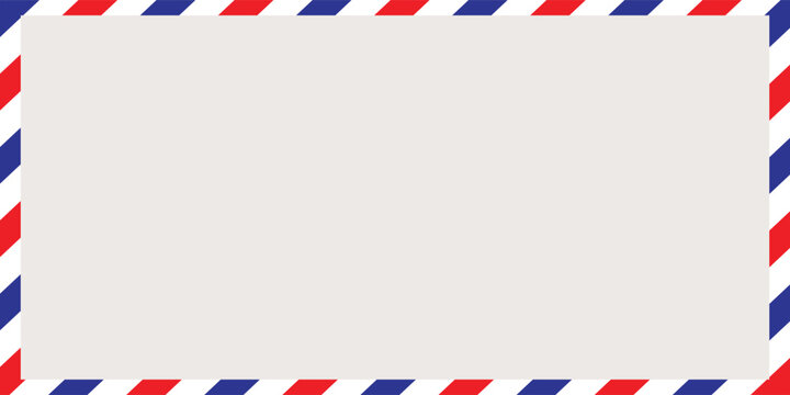 Old post striped envelope, background with copy space. White mail letter with stripped vintage pattern. Empty blank.