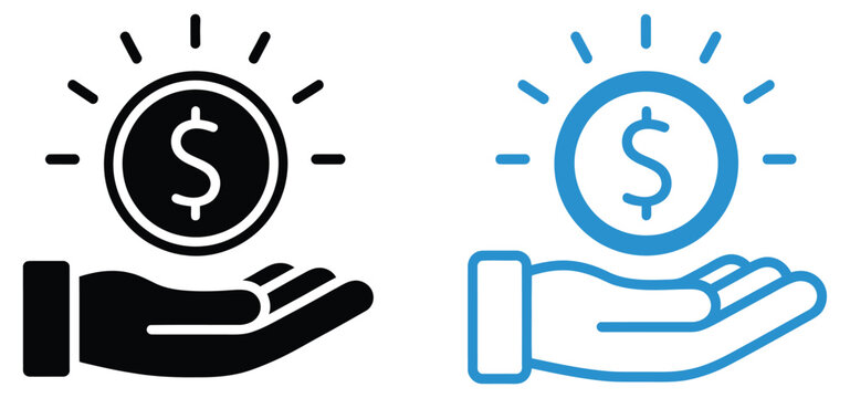 Receiving money icon with hand holding coin vector illustration featuring payment, payout, salary, banking, and cash receiving concept, vector designs