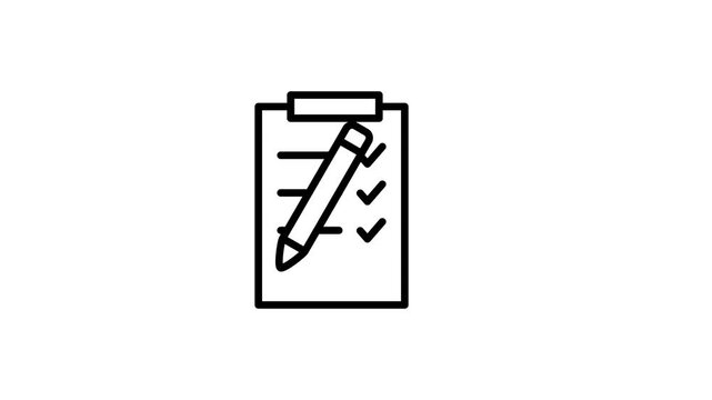Checklist report document animated icon. List plan, survey, review, quality, inquiry, evaluation, selection, form, questionnaire, goal, agenda, schedule, verify, test, note. Video with alpha channel