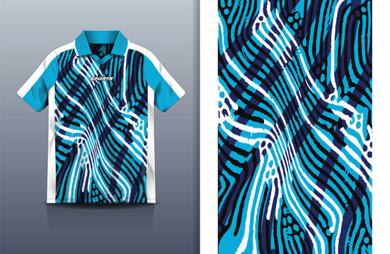Jersey Sport Streetwear Design Abstract Zebra Wave Grunge Pattern Cyan Blue Black White Polo Collar Sublimation Fashion
