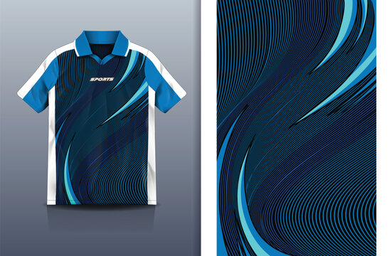 Jersey Sport Streetwear Design Wavy Curve Line Optical Pattern Blue Cyan Black Polo Collar Sublimation Fashion