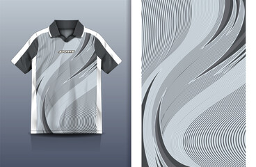 Fototapeta premium Jersey Sport Streetwear Design Wavy Curve Line Optical Pattern Gray White Polo Collar Sublimation Fashion