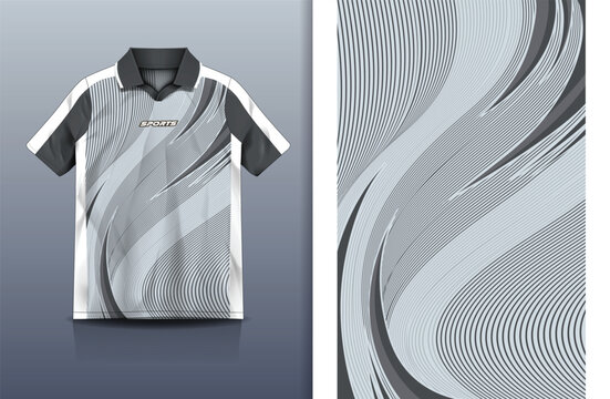 Jersey Sport Streetwear Design Wavy Curve Line Optical Pattern Gray White Polo Collar Sublimation Fashion