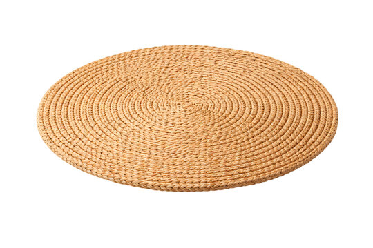 Woven round placemat with spiral pattern, png transparent