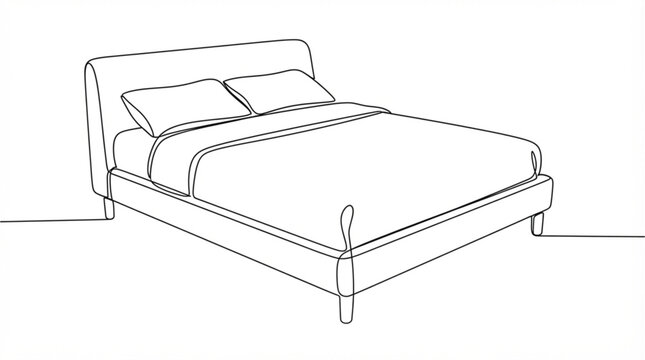  Modern double bed one line art continuous line drawing bedroom furniture icon