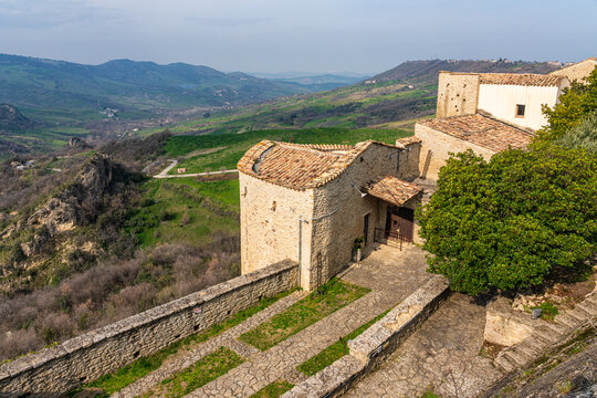 Marvelous sight at Roccascalegna, scenographic castle perched on a rocky hill in the Province of Chieti, Abruzzo, Italy.