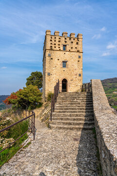 Marvelous sight at Roccascalegna, scenographic castle perched on a rocky hill in the Province of Chieti, Abruzzo, Italy.