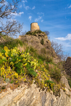 Marvelous sight at Roccascalegna, scenographic castle perched on a rocky hill in the Province of Chieti, Abruzzo, Italy.