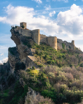 Marvelous sight at Roccascalegna, scenographic castle perched on a rocky hill in the Province of Chieti, Abruzzo, Italy.