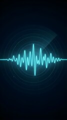 Fototapeta premium Blue digital audio waveform glowing on dark background.