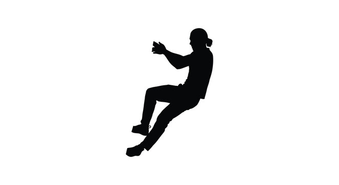 Silhouette of a person leaning backwards dynamic pose on white background