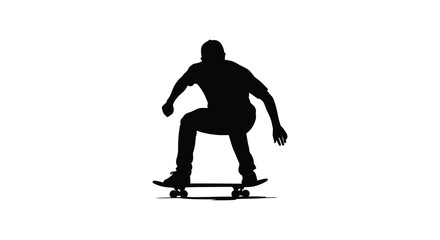 Fototapeta premium Skateboarder Silhouette Against White Background Dynamic Action Pose