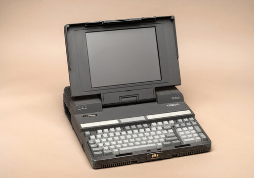 Old Toshiba T5200C computer representing past information technology and retro computing history, 1990