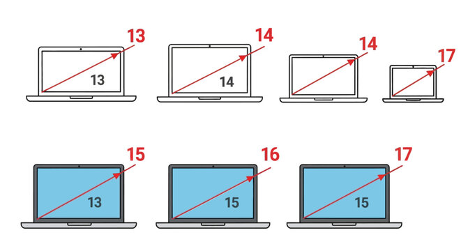 Laptops with screen size indicators help users identify dimensions for electronic equipment.