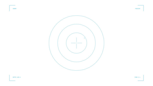 Submarine sonar ping display viewfinder, transparent PNG